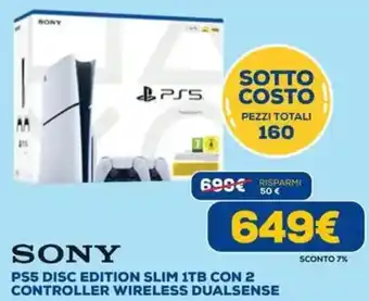 DIMOStore Sony PS5 disc edition slim 1TB con 2 controller wireless dualsense offerta