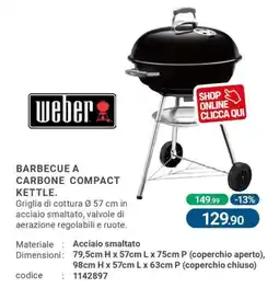 Cfadda Weber barbecue a carbone compact kettle offerta