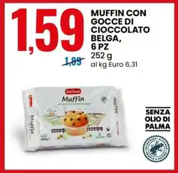 Eurospin Muffin con gocce di cioccolato belga, 6 pz offerta