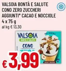 A&O Valsoia bontà e salute cono zero zuccheri aggiunti cacao e nocciole offerta