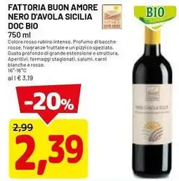 DPiù Fattoria buon amore nero d'avola sicilia doc bio offerta