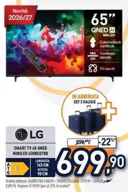 Unieuro Lg smart tv 4k qned miniled 65QNED70B offerta
