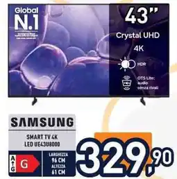 Unieuro Samsung smart tv 4k led UE43U8000 offerta