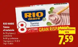 Lidl Rio Mare Tonno al naturale offerta