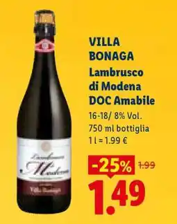 Lidl VILLA BONAGA Lambrusco di Modena DOC Amabile offerta