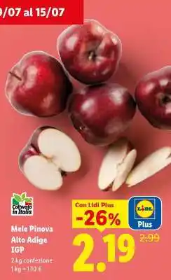 Lidl Mele Pinova Alto Adige IGP offerta