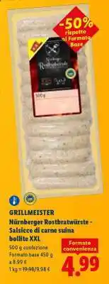 Lidl GRILLMEISTER Nürnberger Rostbratwürste - Salsicce di carne suina bollite XXL offerta