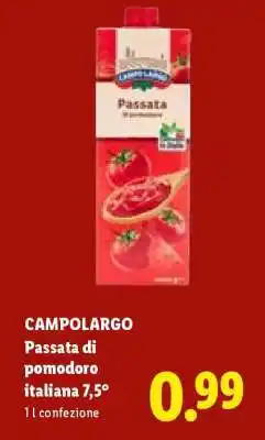 Lidl CAMPOLARGO Passata di pomodoro italiana 7,5° offerta