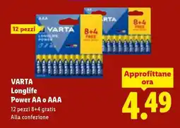 Lidl Varta Longlife Power AA o AAA offerta
