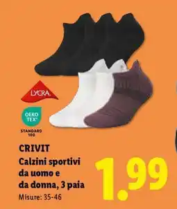 Lidl CRIVIT Calzini sportivi da uomo e da donna, 3 paia offerta