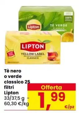 Despar Tè nero o verde classico 25 filtri Lipton offerta