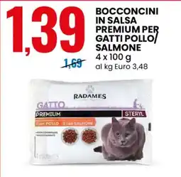 Eurospin Radames bocconcini in salsa premium per gatti pollo/salmone offerta