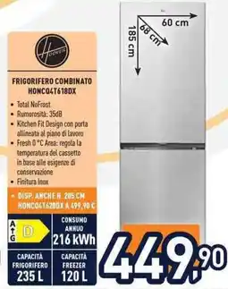 Unieuro Hoover frigorifero combinato HONCQ4T618DX offerta