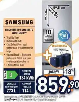 Unieuro Samsung frigorifero combinato RB38T607BS9 offerta