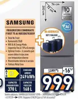 Unieuro Samsung frigorifero combinato first 75 AI RB53DG703DS9 offerta