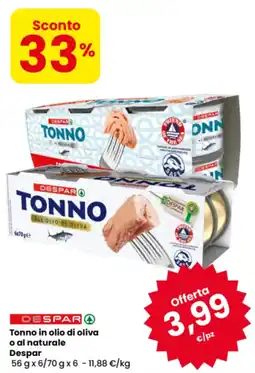 Eurospar Tonno in olio di oliva o al naturale Despar offerta