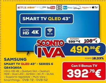 Series 6 tv qled 4k 43” qe43q60a smart tv wi-fi black 2021