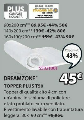 JYSK Dreamzone topper plus t50 offerta