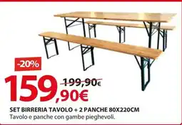 Kreo Brico e Casa SET BIRRERIA TAVOLO + 2 PANCHE 80X220CM offerta