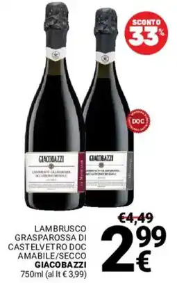 Supermercati Gulliver Lambrusco Grasparossa di Castelvetro DOC Amabile/Secco Giacobazzi offerta