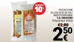 Supermercati Gulliver Focaccine all'olio di oliva / mediterranee T.D. Grissini offerta