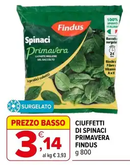 Iperal Ciuffetti di spinaci primavera Findus offerta