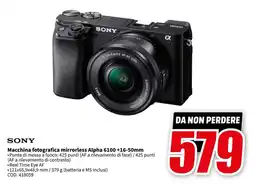 MediaWorld SONY Macchina fotografica mirrorless Alpha 6100 +16-50mm offerta