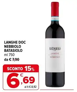 Iperal Batasìolo Langhe Nebbiolo offerta