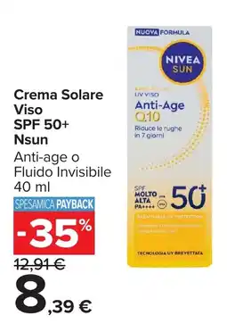 Carrefour NIVEA SUN Crema Solare Viso SPF 50+ Anti-Age offerta