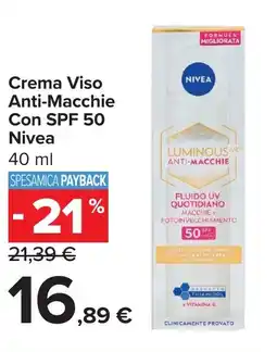 Carrefour Crema Viso Anti-Macchie Con SPF 50 Nivea offerta