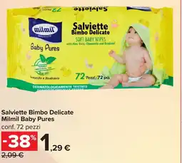 Carrefour Salviette Bimbo Delicate Milmil Baby Pures offerta