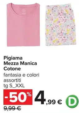 Carrefour Pigiama Manica Mezza Cotone offerta