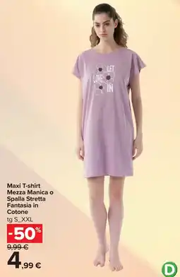 Carrefour Maxi T-shirt Mezza Manica o Spalla Stretta Fantasia in Cotone offerta