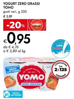 Bennet Yogurt zero grassi Yomo offerta