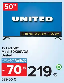 Carrefour Tv Led 50" Mod. 50K89VDA United offerta