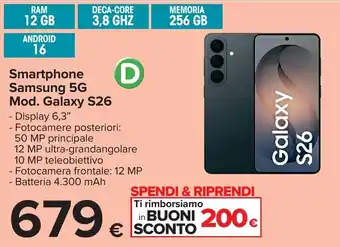 Carrefour Smartphone Samsung 5G Mod. Galaxy S26 offerta