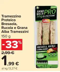 Carrefour Tramezzino Proteico Bresaola, Rucola e Grana Alba Tramezzini offerta