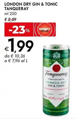Bennet London dry gin & tonic tanqueray offerta