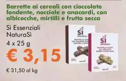 NaturaSì Barrette ai cereali con cioccolato fondente, nocciole e anacardi, con albicocche, mirtilli e frutta secca Sì Essenziali Natur offerta
