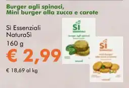 NaturaSì Burger agli spinaci, Mini burger alla zucca e carote Si Essenziali NaturaSi offerta