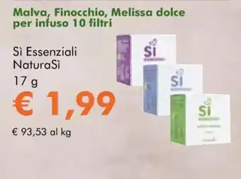 NaturaSì Malva, Finocchio, Melissa dolce per infuso 10 filtri Si Essenziali NaturaSi offerta