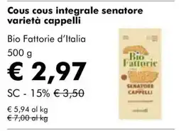 NaturaSì Cous cous integrale senatore varietà cappelli Bio Fattorie d’Italia offerta