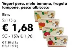 NaturaSì Yogurt pera, mela banana, fragola lampone, pesca albicocca Birby offerta