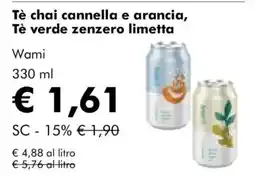 NaturaSì Tè chai cannella e arancia, Tè verde zenzero limetta Wami offerta