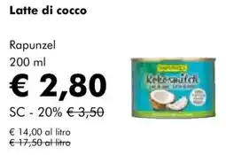NaturaSì Latte di cocco Rapunzel offerta