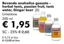NaturaSì Beveranda analcolica gassata - herbal tonic, passion fruit, tonic water, Ginger beer Limestone offerta