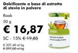 NaturaSì Dolcificante a base di estratto di stevia in polvere Raab offerta