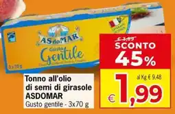 Eurospar Tonno all'olio di semi di girasole ASDOMAR Gusto gentile offerta
