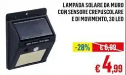 Satur LAMPADA SOLARE DA MURO CON SENSORE CREPUSCOLARE E DI MOVIMENTO, 30 LED offerta