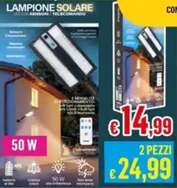 Satur LAMPIONE SOLARE LED CON SENSORI E TELECOMANDO offerta